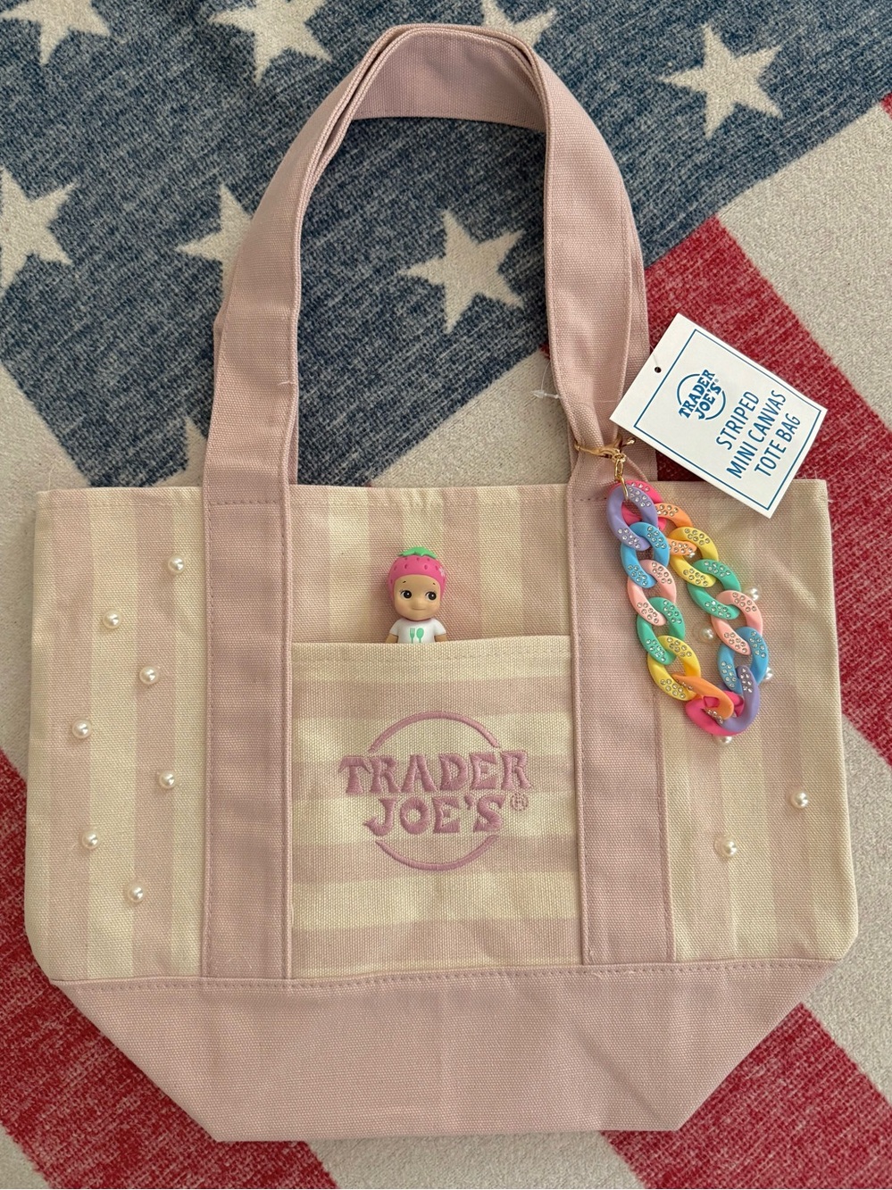 Trader Joe's Pink Striped Canvas Tote Bag